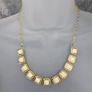 Square Station Necklace Cream Gems Goldtone Picture Frame Feminine Jewelry